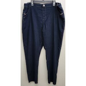 Avenue Jeans Dark Blue Pull On Flat Front Jeans 26W 28W Plus Lightweight Stretch